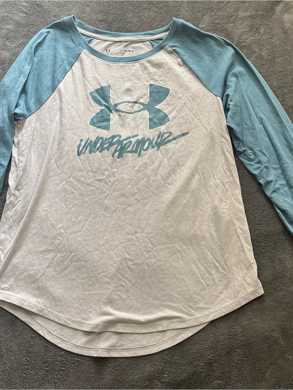 Under Armour Grey & Light Blue Raglan Long Sleeve Tee